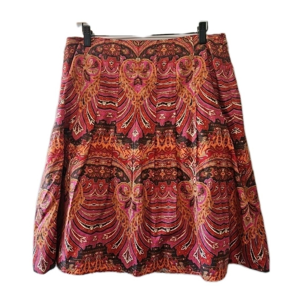 Talbots Skirt Womens 10 Pleated Paisley Floral Cotton Knee Length Lined